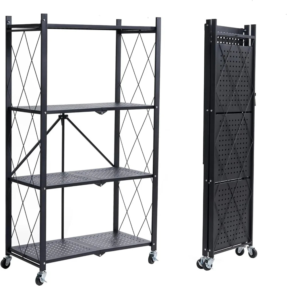 BRIAN & DANY Metal Storage Shelves - 4 Tier Shelving Unit, Folding Display Shelf Racks No Assembly