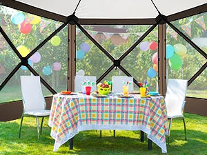12x12ft Pop up Gazebo Screen House Tent with Mosquito Netting, 6 Sided Pop-up Canopy Easy-Set BROWN