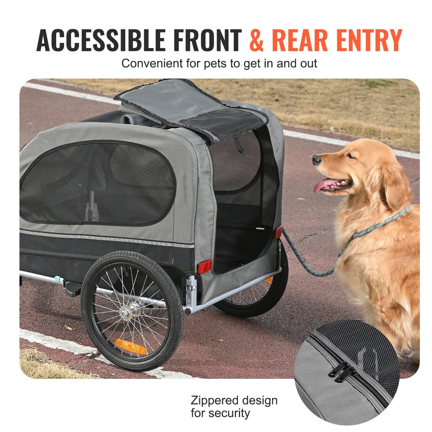 VEVOR 88 lbs Dog Bike Trailer Pet Cart Bicycle Carrier with Wheels, Coupler, Reflectors, Flag