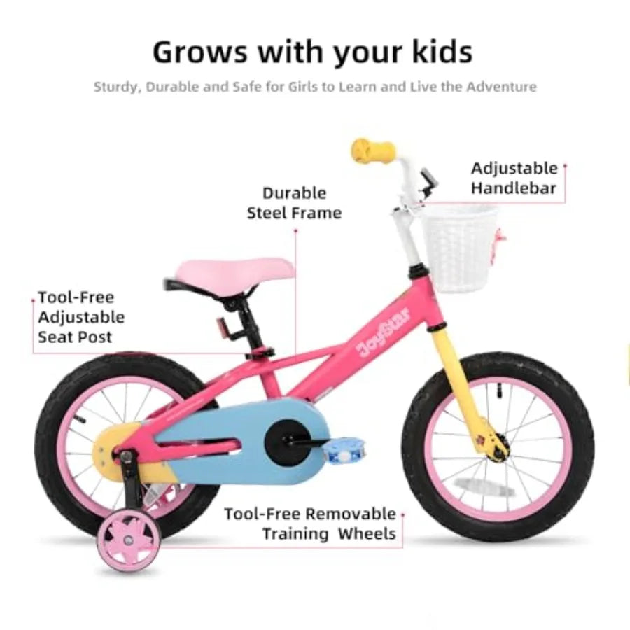 12 14 16 Inch Bike for 2-7 Years Girls 33-53 Inch Tall Toddler Girls Bike with Training Wheels Rainbow Bikes Bicycle Macaroon