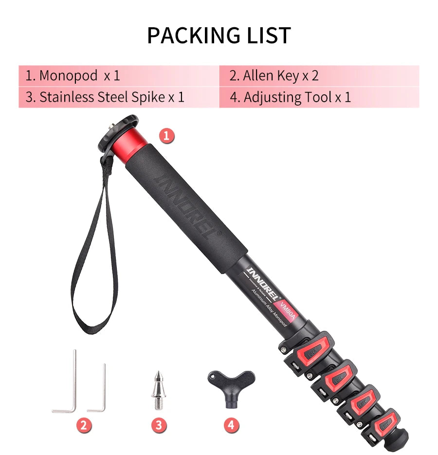 INNOREL VM60A/VM80A Aluminum Alloy Camera Monopod 170cm Video Stand for Canon Nikon GoPro DSLR
