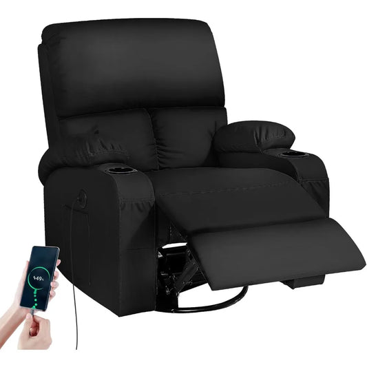 Massage Rocker Recliner Chair with Vibration Massage and Heat, USB and Type-C Ports, 360° Swivel