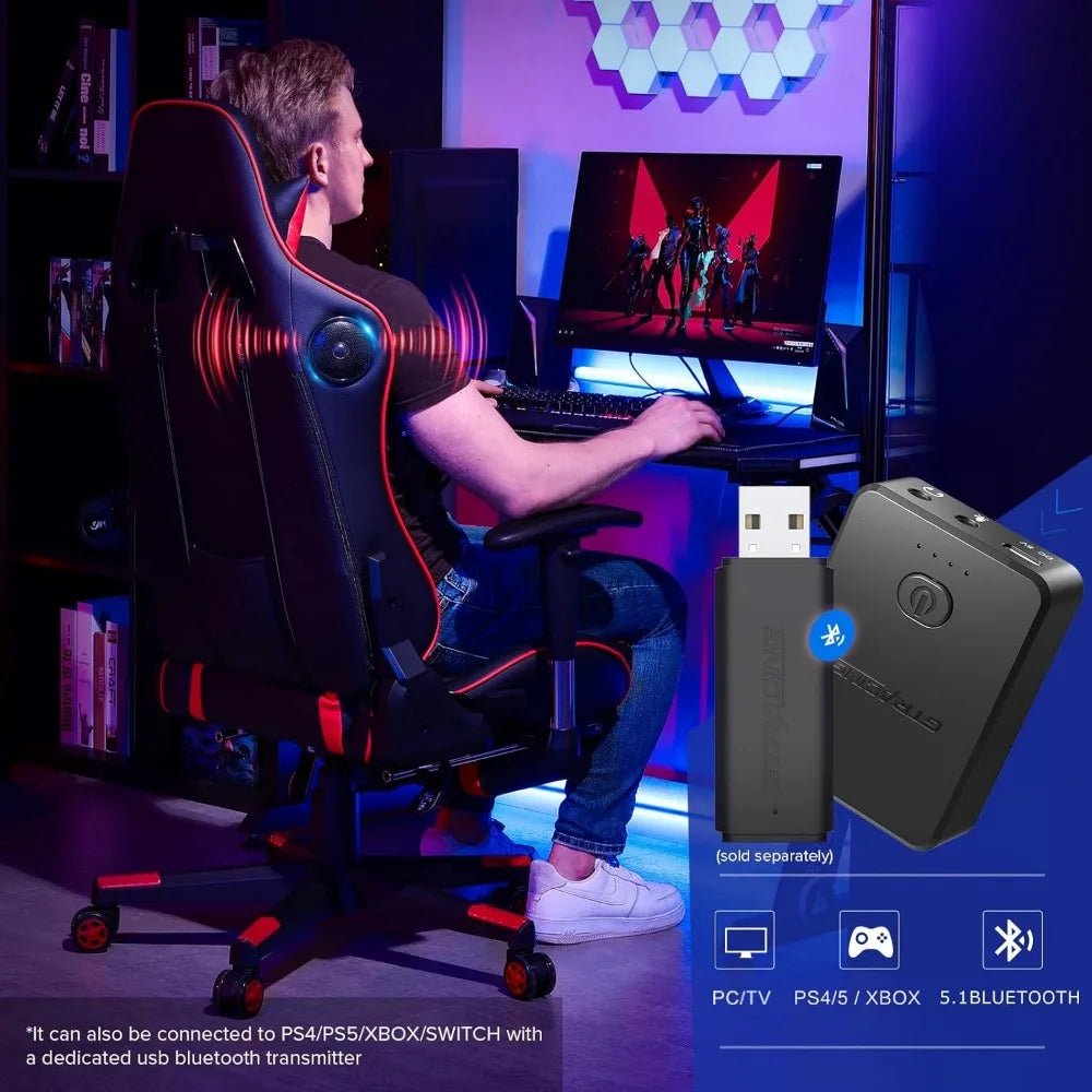 Gaming Chair with Footrest Speakers Video Game Chair Bluetooth Music Heavy Duty Ergonomic ,Red