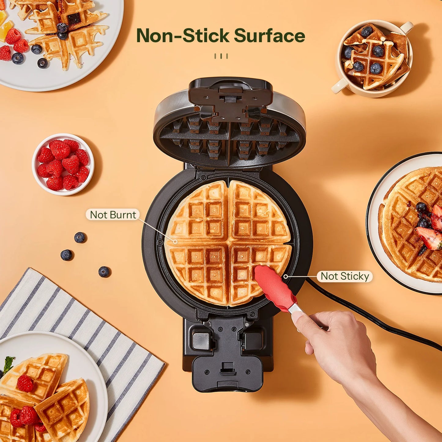 4-Slice Belgian Waffle Maker, 3 Browning Levels with Nonstick Square Waffler Iron Plates, 1200 Watts