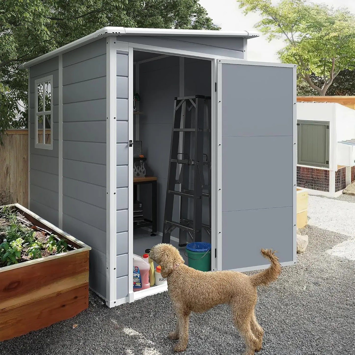 Homall Resin Outdoor Storage Shed 5 X 4 FT Garden Tool Sheds & Outdoor Storage House w/Lockable Door