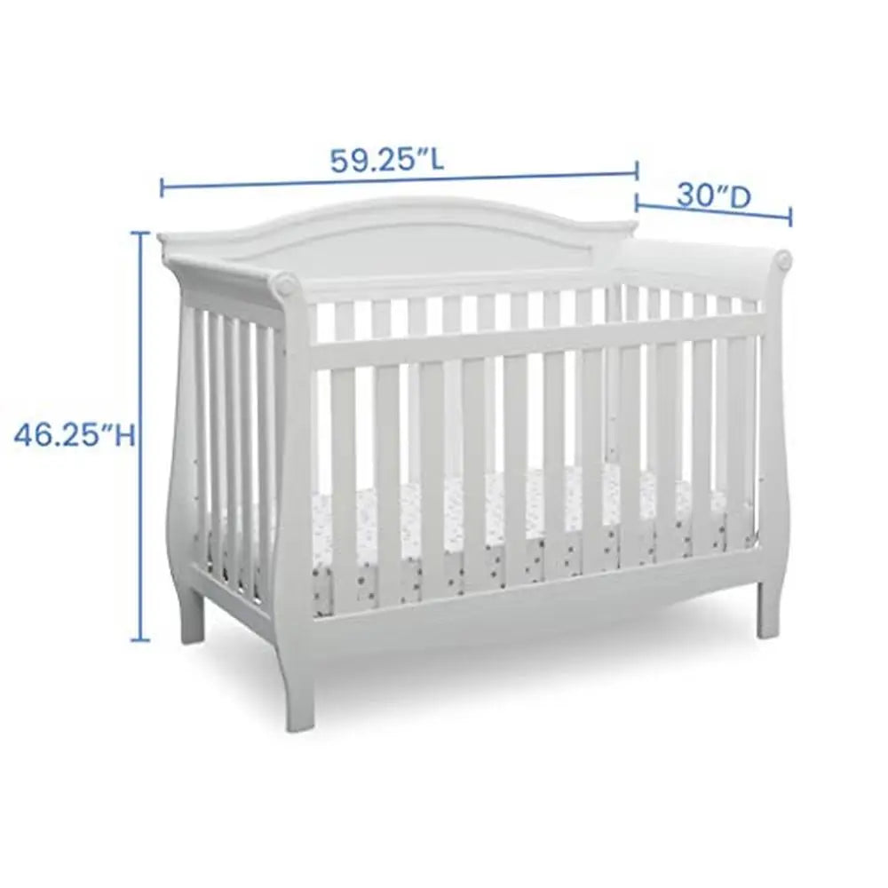 Convertible 4-in-1 Baby Crib Bianca White Toddler Daybed Full Rails Solid Pine Wood JPMA Certified