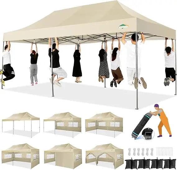 10x20 Heavy Duty Pop up Canopy Tent with 6 sidewalls Easy Up Commercial Outdoor Wedding Party Tents