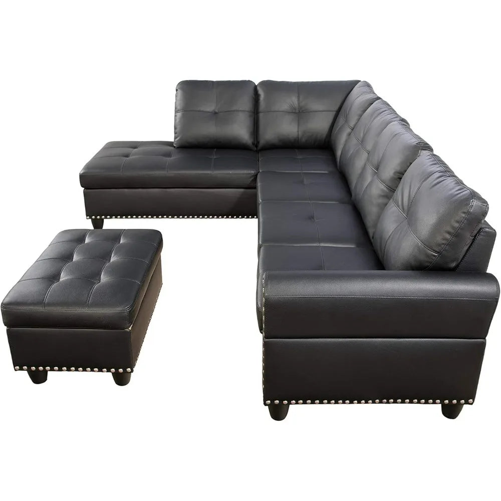 Faux Leather Sectional Sofa with Removable Storage Ottoman,L-Shape Upholstered 6 Seater Couch