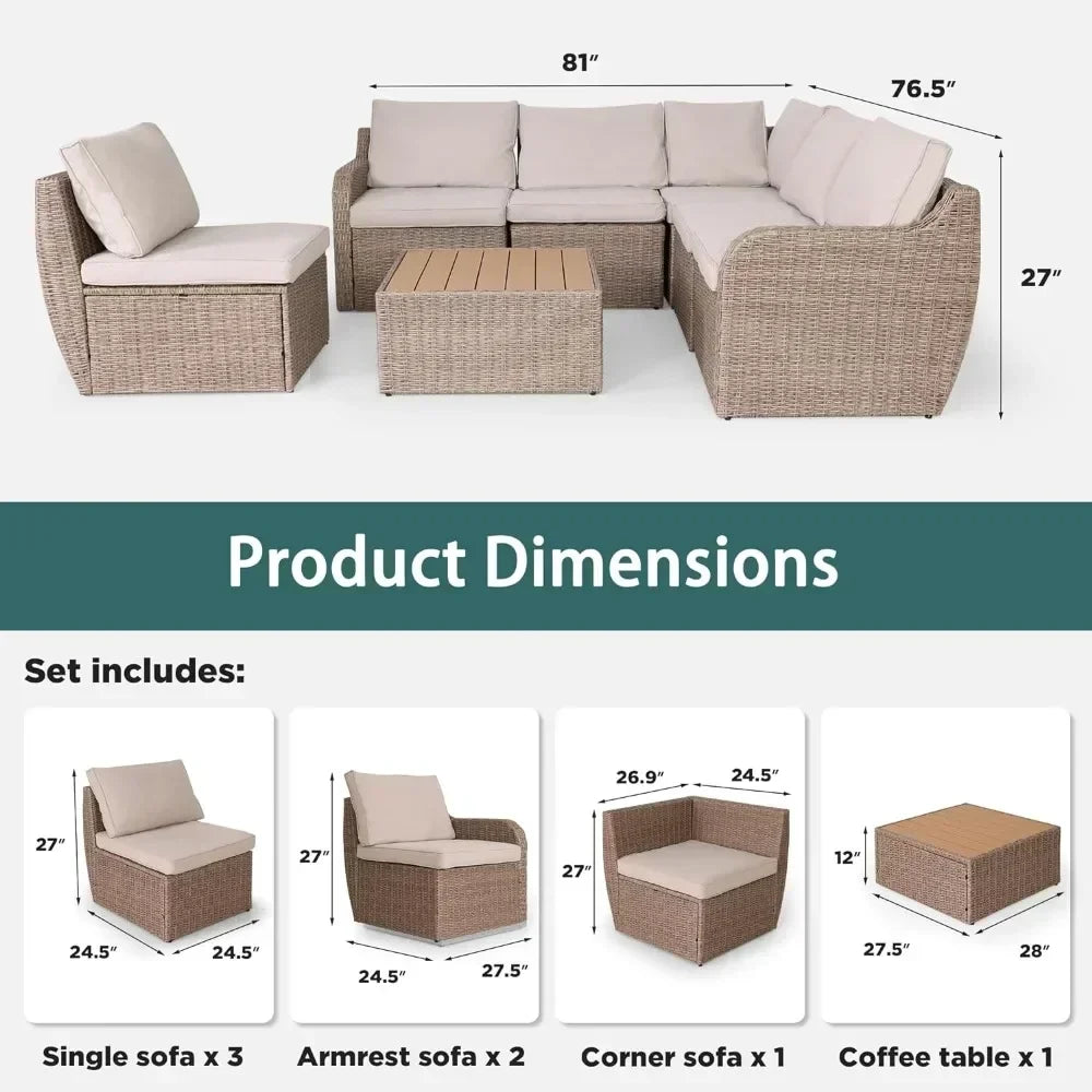 Garden Sofas, Outdoor Conversation Set with Waterproof Cushion and Coffee Table Khaki or Red