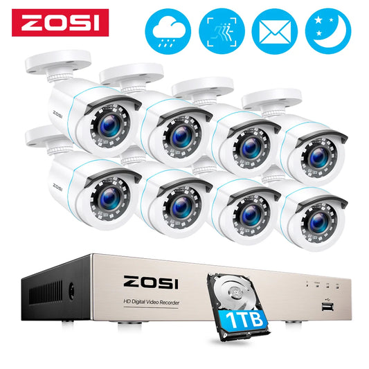 ZOSI 8CH 1080p CCTV System H.265+ 5MP Lite HD-TVI DVR 2MP Home Security Outdoor Camera Wired Video