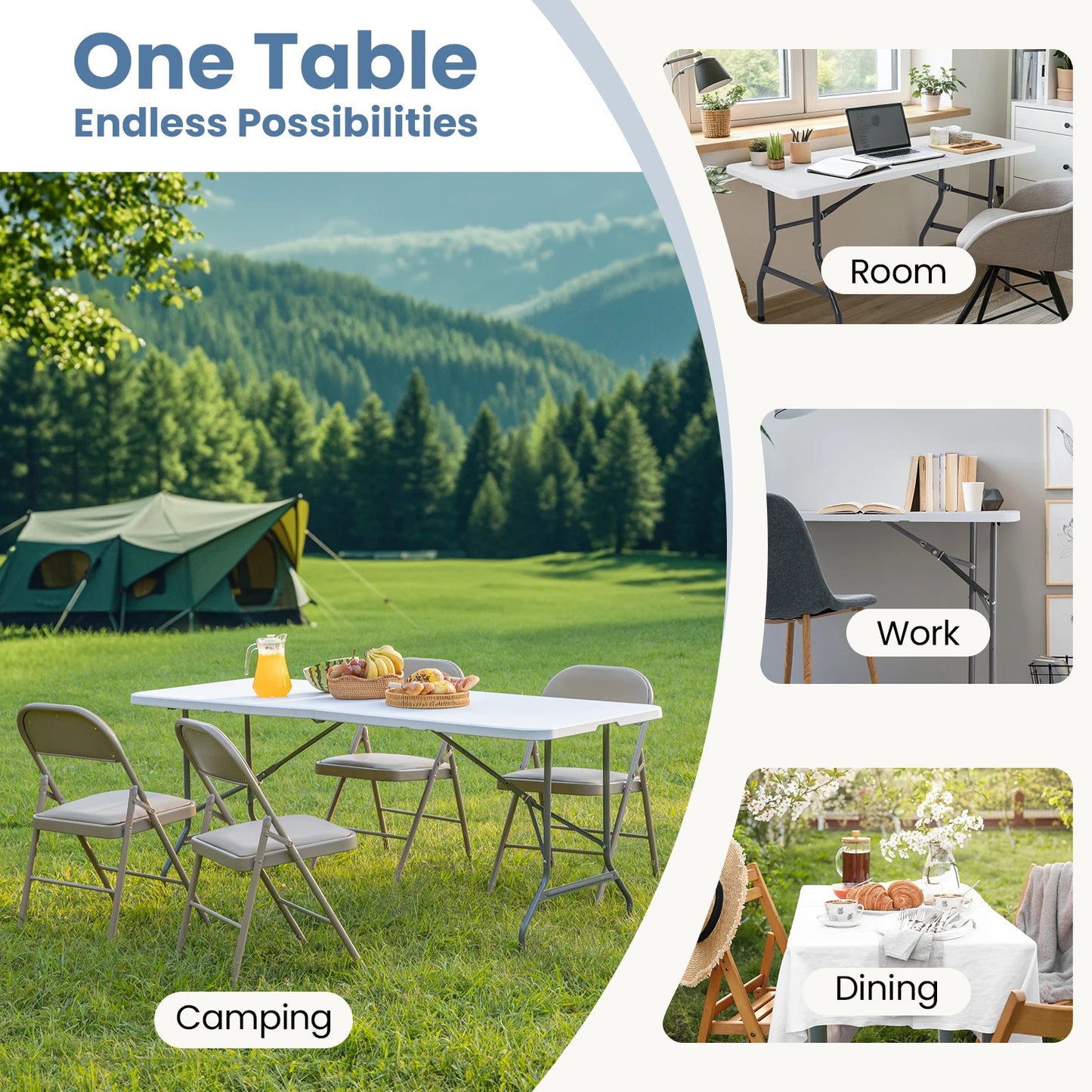 JHK 4/6/8 FT Portable Folding Outdoor Indoor Table Heavy Duty Foldable/ Safety Lock