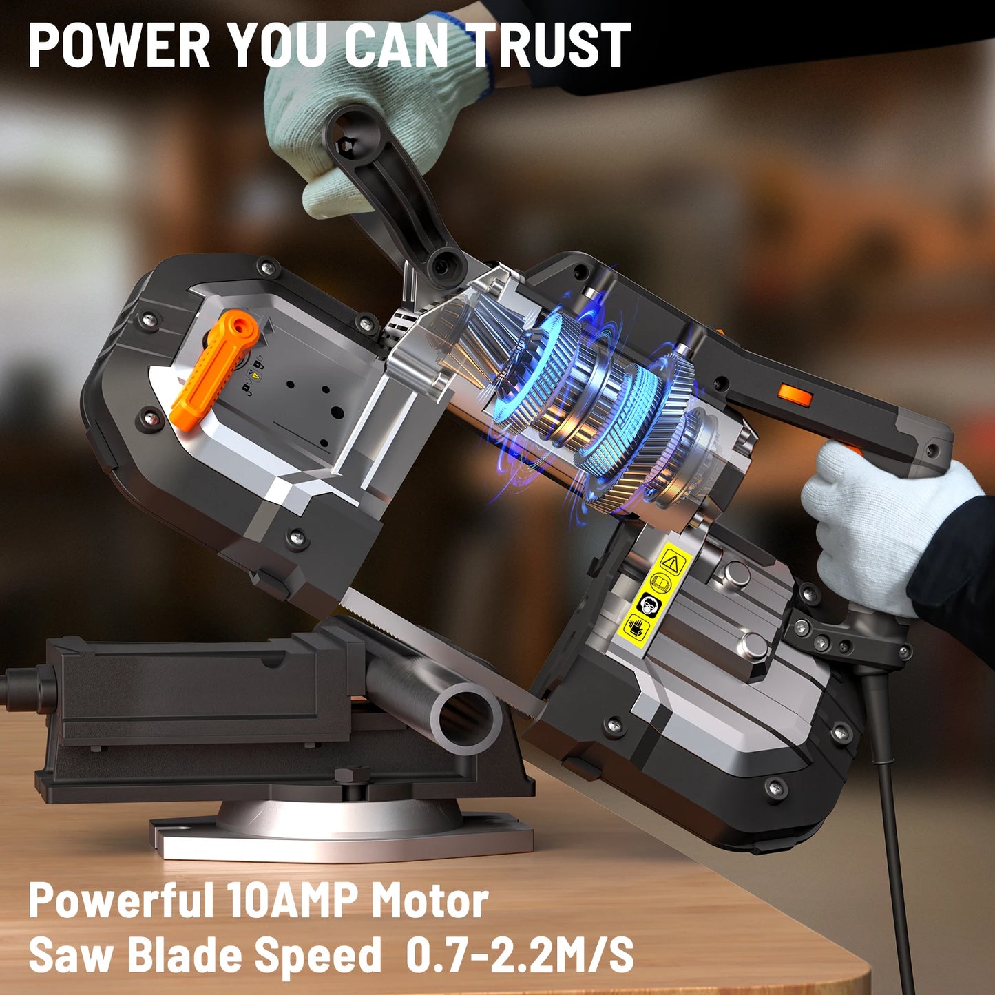 DOVAMAN Portable Band Saw, 10A Corded Handheld, 5" Cut Capacity, 6-Speed, 0°–45° Adjustable