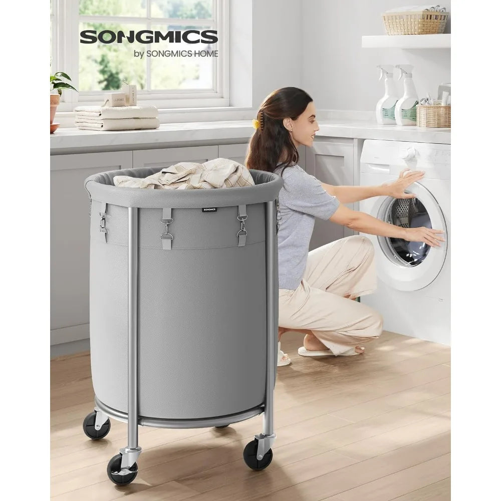 SONGMICS Laundry Basket with Wheels, Rolling Laundry Hamper, 29 Gal w/ Steel Frame and Removable Bag