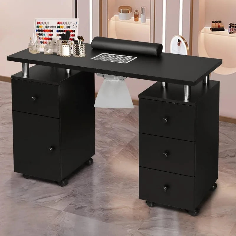 Manicure Table Desk for Tech, Table Station w/Electric Dust Collector, Makeup Storage