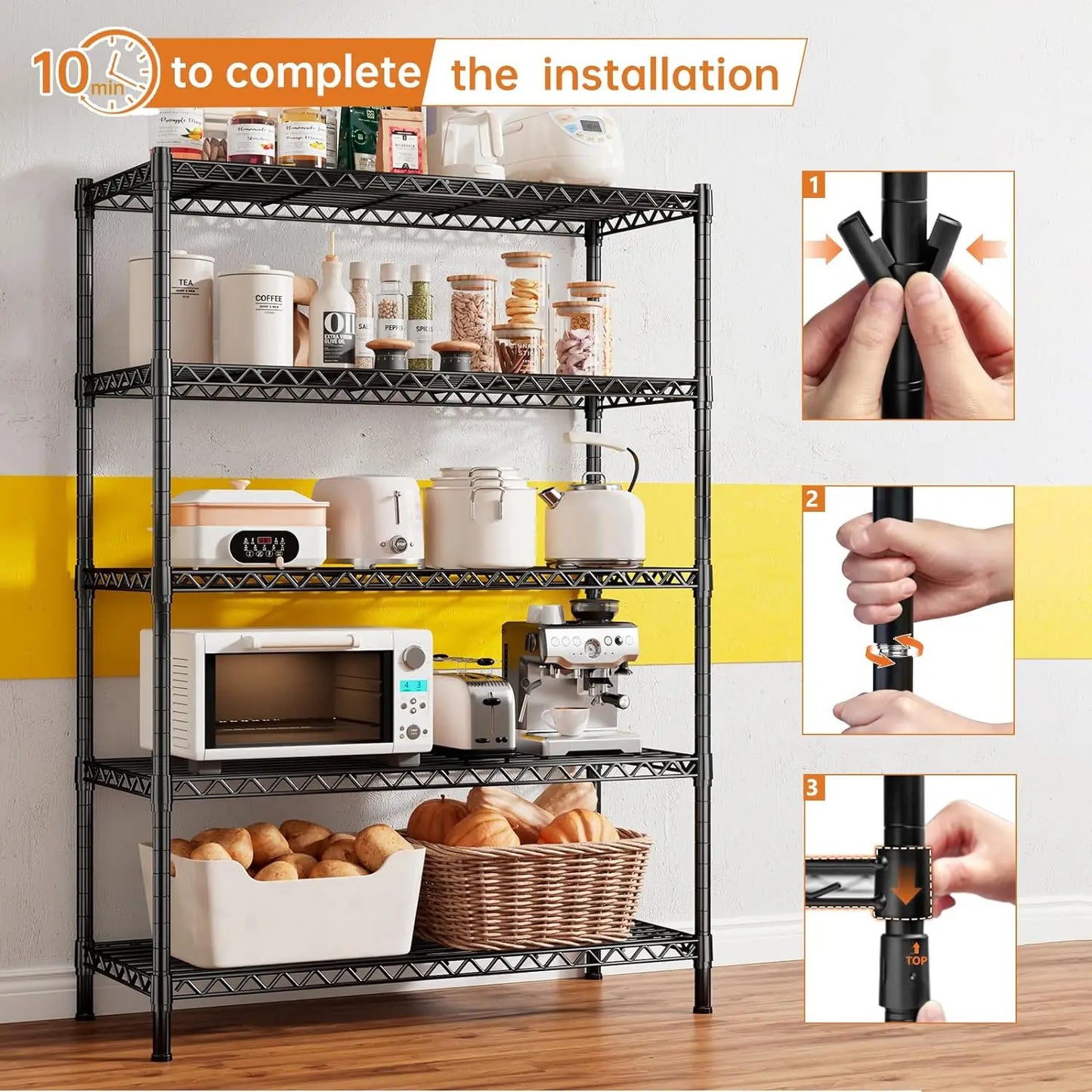 5-Shelving Wire Rack Storage Metal Shelf 35.4W Adjustable Garage Shelving Heavy Duty Storage