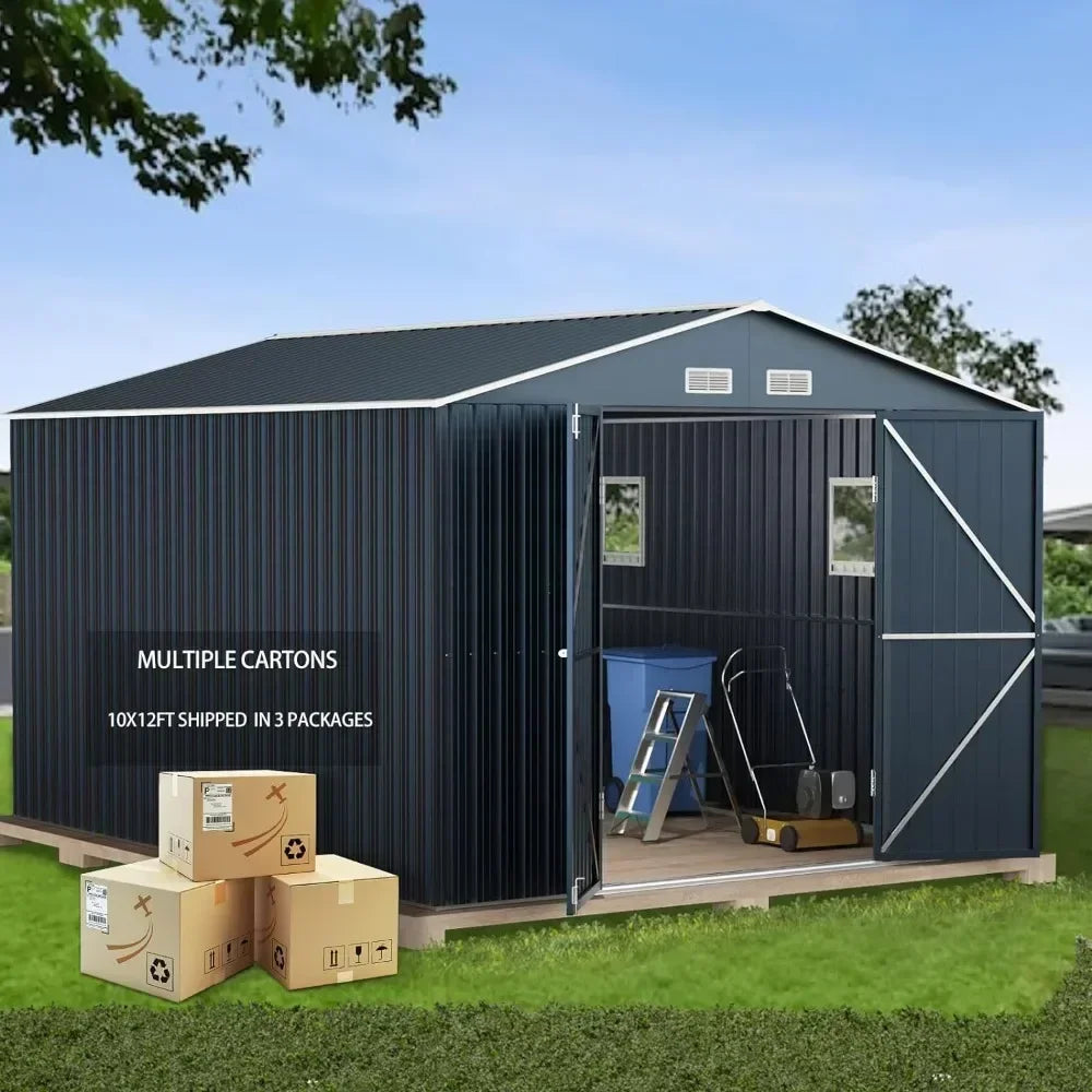 10X12X7.5 FT outdoor steel storage shed with lockable doors