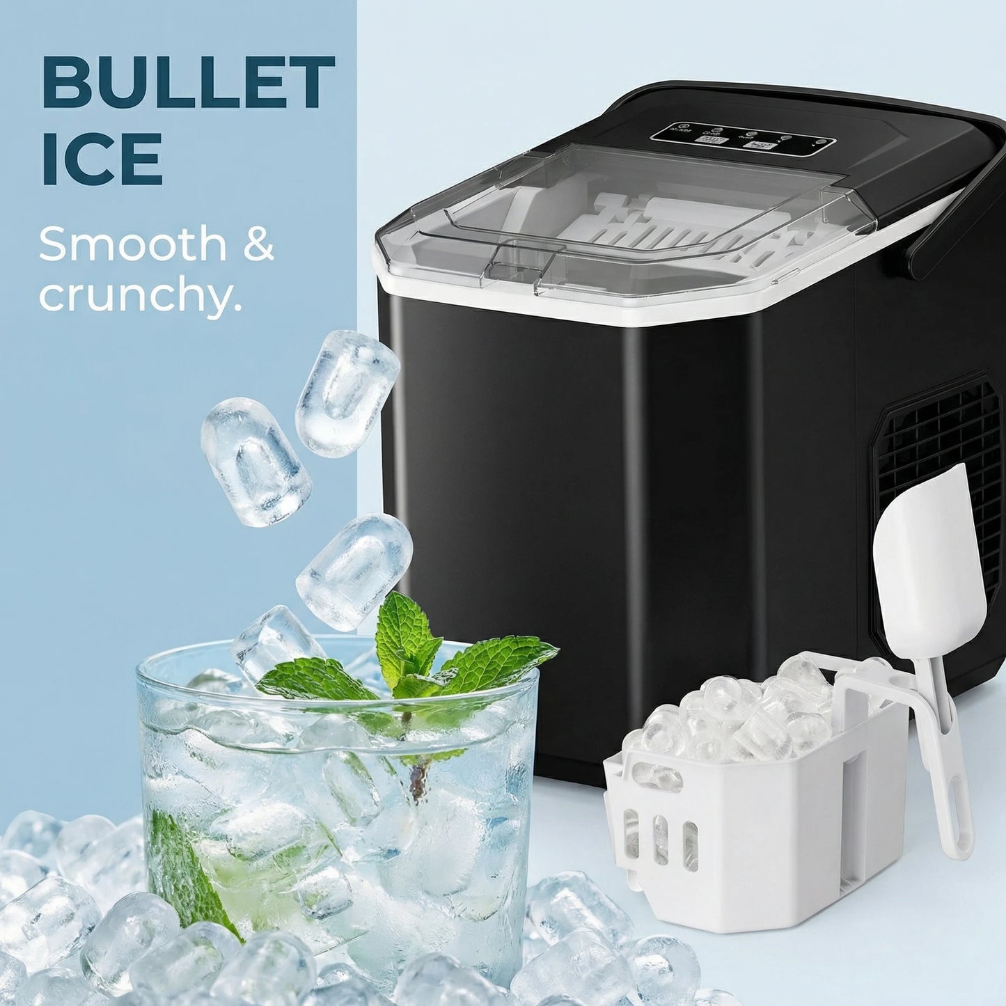 Ice Maker Countertop Machine with Handle, 26lbs in 24h, 9 Ice Cubes Ready in 6 Mins, Self-Cleaning