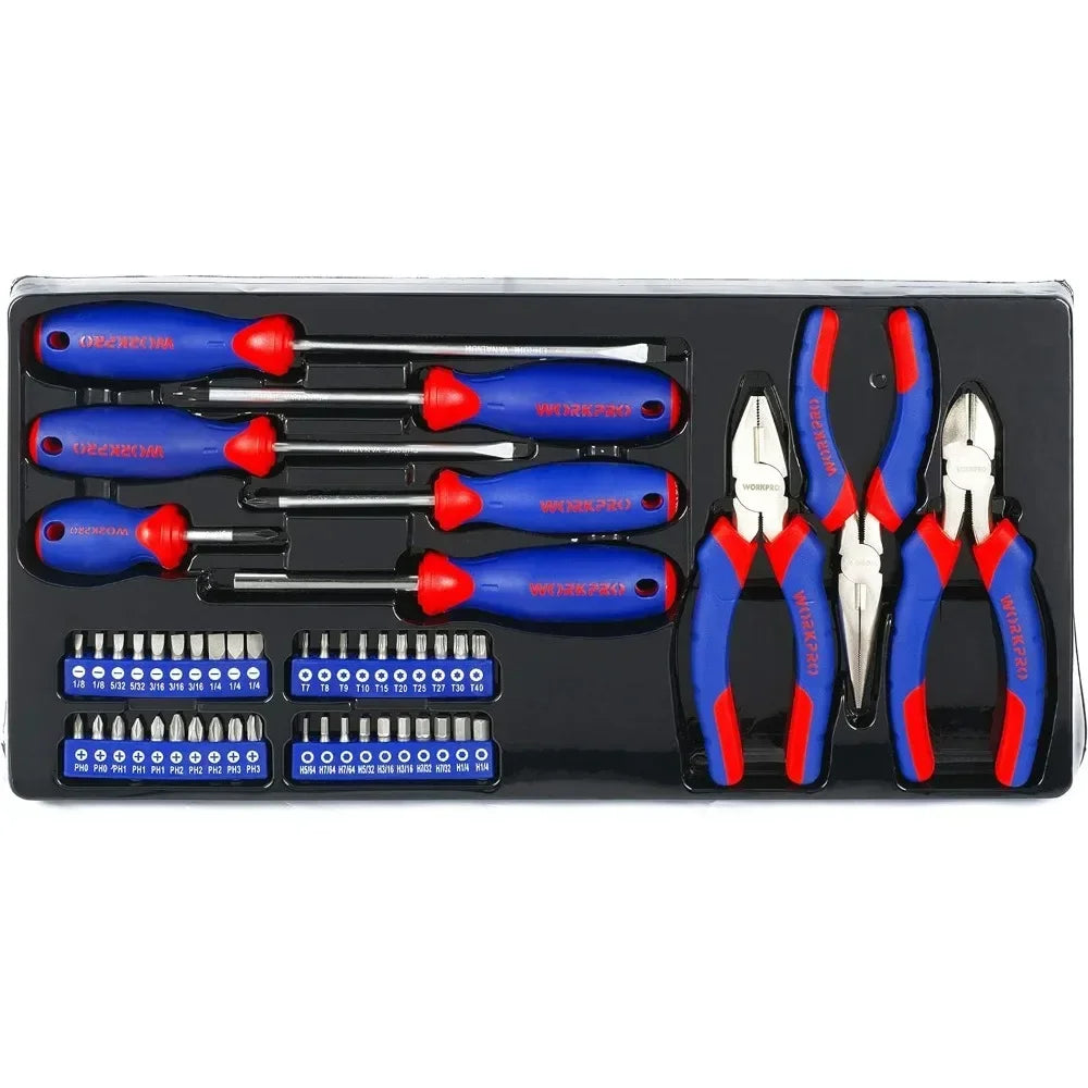 WORKPRO 408-Piece Mechanics Tool Set, Home Repair Tool Kit with 3-Drawer Heavy Duty Metal Box,