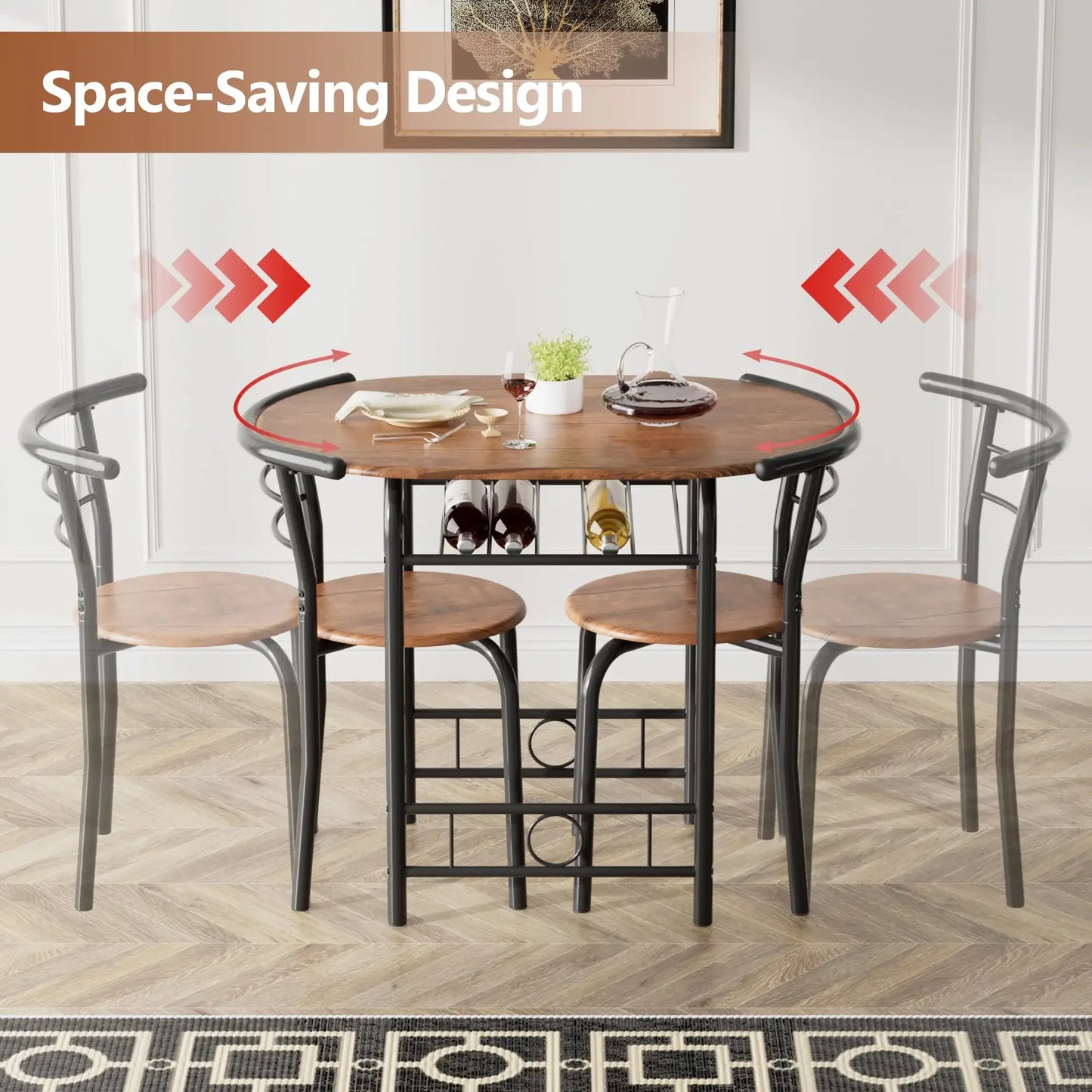 Vineego 3-Piece Small Kitchen Dining Set for 2 Black Wooden Table/Chairs Space Saving Breakfast Set