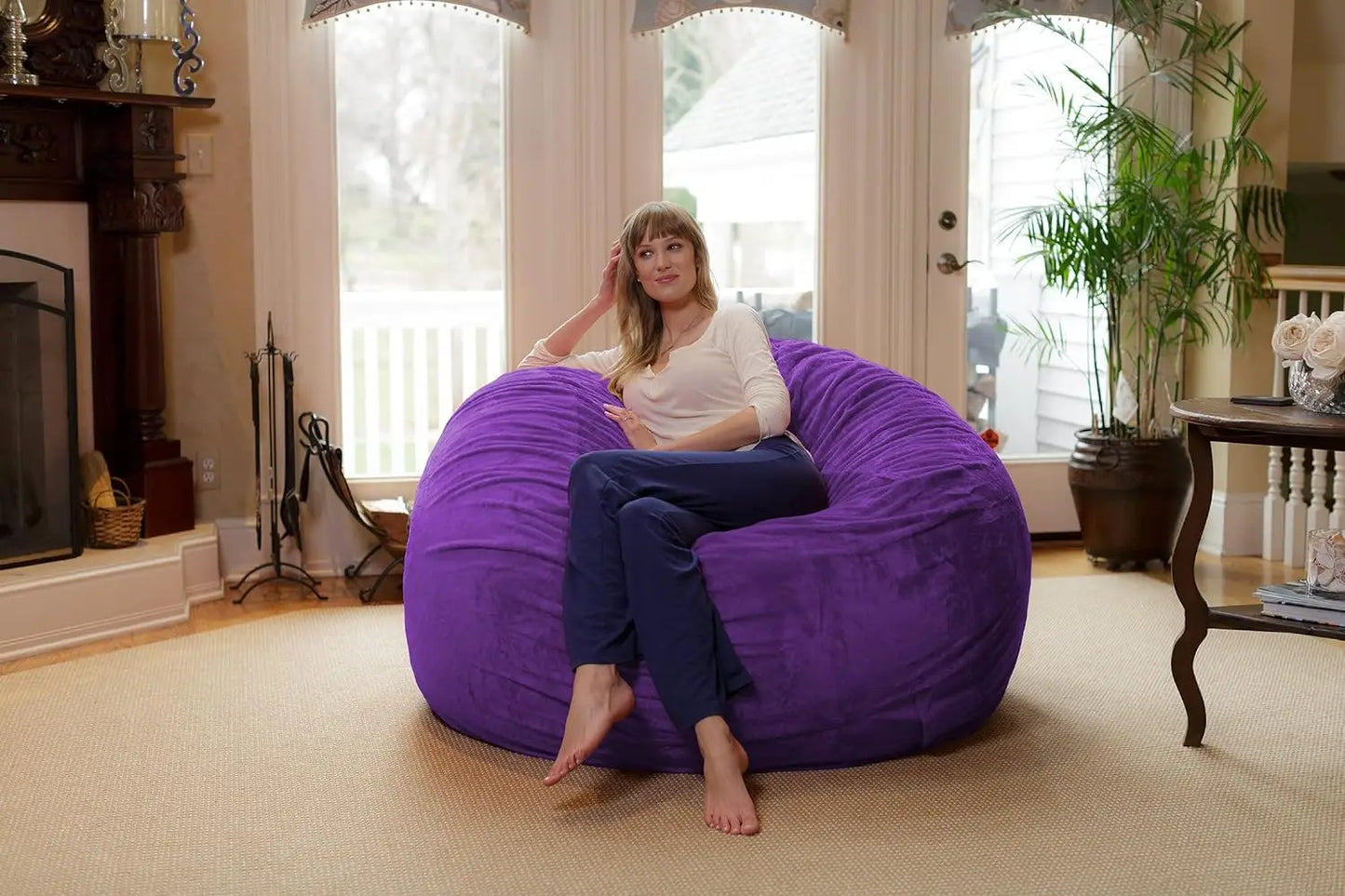 Chill Sack Bean Bag Chair: Giant 6' Memory Foam Furniture Bean Bag/Big Sofa Microfiber/Purple Furry