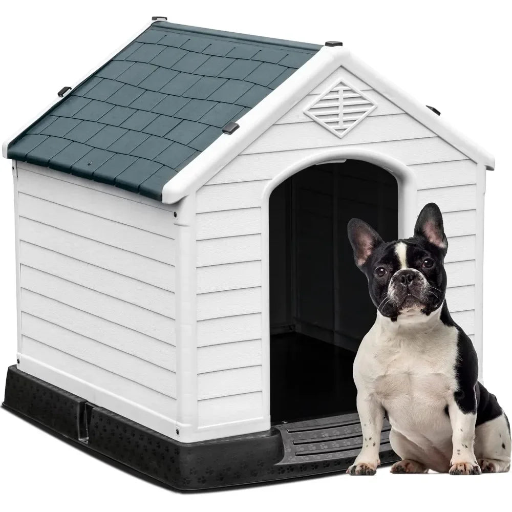 28.5'' Large Plastic Dog House Outdoor Indoor Doghouse Puppy Shelter Water Resistant Dog Kennel