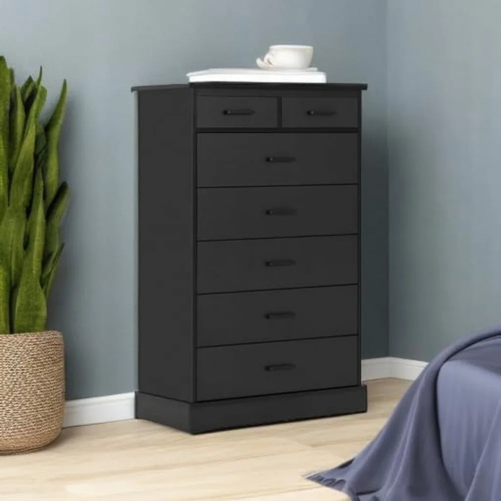 Black Dresser, Bedroom, Tall 7 Drawer Dresser w/Sturdy Base, Wood Storage Tower Clothes Organizer