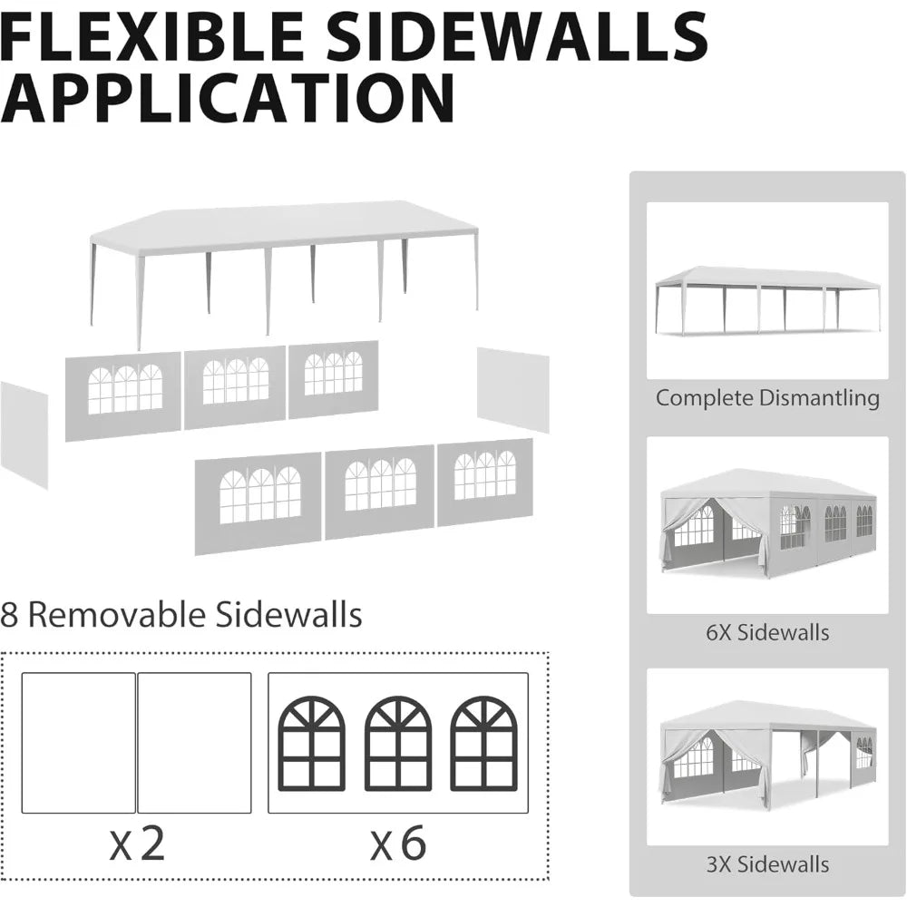 10x30 Party Tent Outdoor Canopy Tents for Parties with 8 Removable Sidewalls Heavy Duty Waterproof