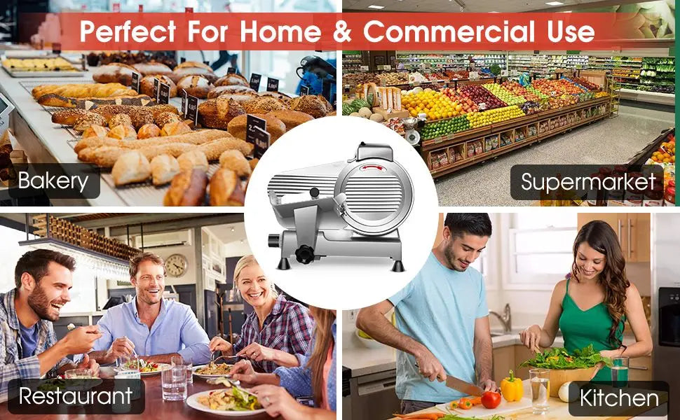 10 inch Chromium-Steel Blade Semi-Auto for Meat Cheese 240W,Silver Meat Slicer Machine