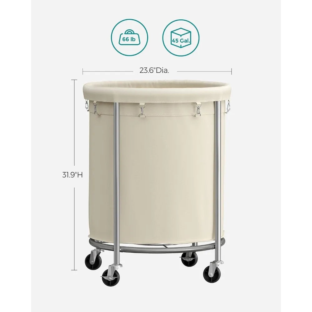 SONGMICS Laundry Basket with Wheels, Rolling Laundry Hamper, 29 Gal w/ Steel Frame and Removable Bag