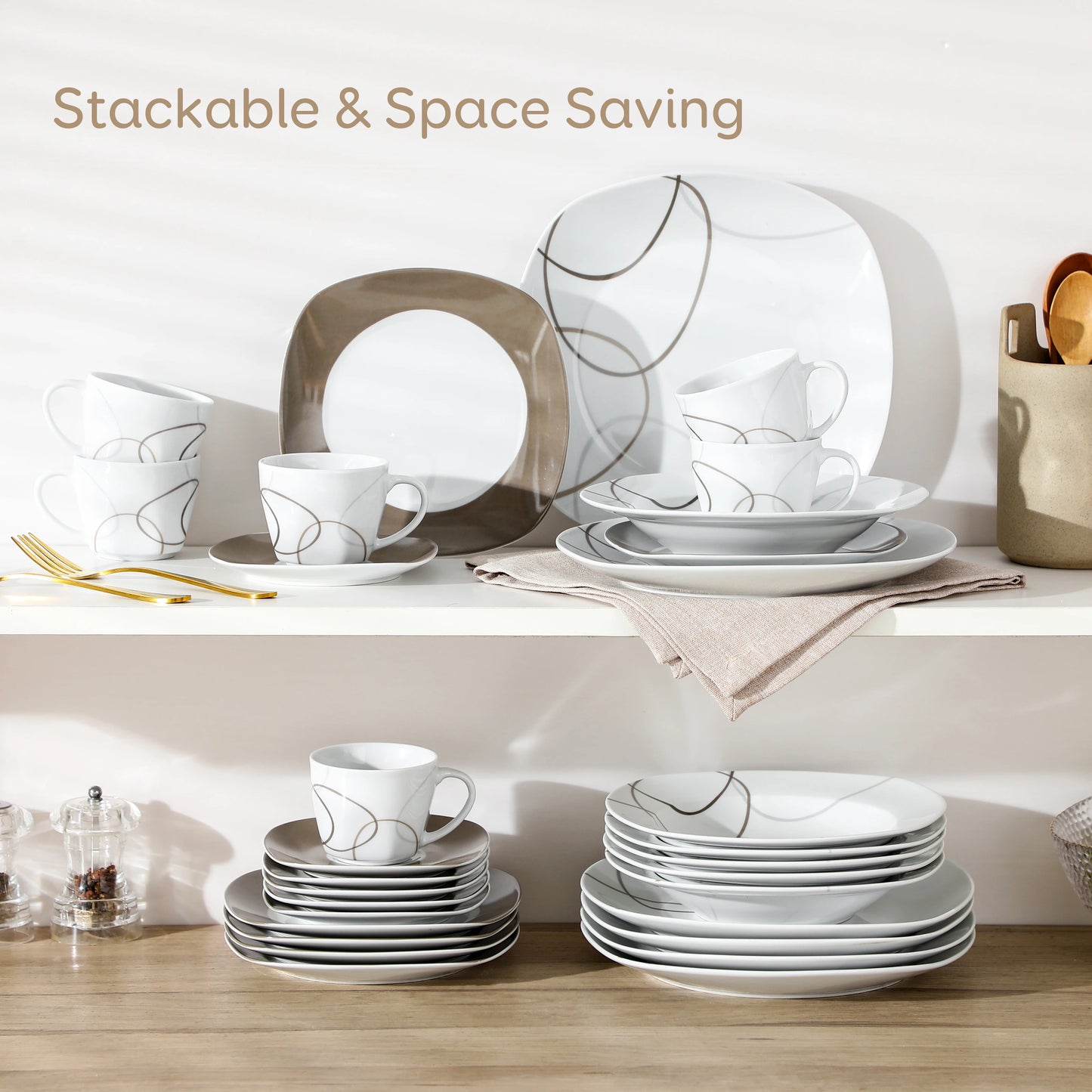 VEWEET 30-Piece Porcelain Ceramic Kitchen Dinner Plate Set with 6pcs each