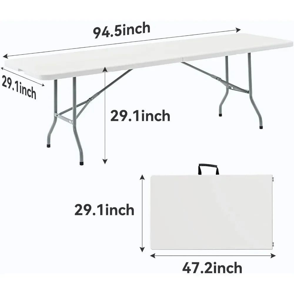 8ft foldable/foldable table with metal stand and durable and portable for meals, picnics