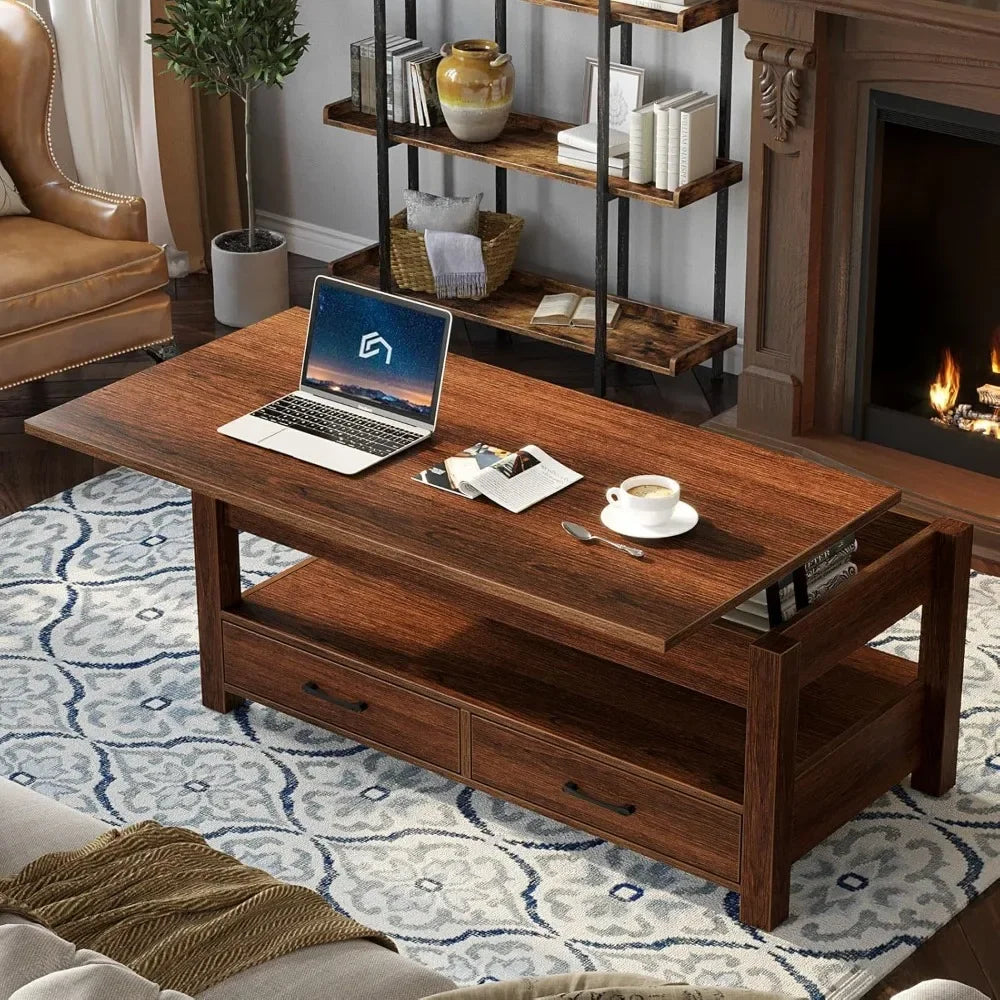 Top Rated coffee table, lift top coffee table w/drawers/retro central table w/wooden lift tabletop