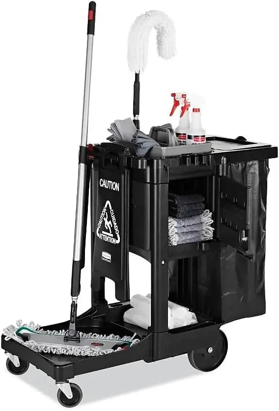 Rubbermaid Executive Series Janitorial & Housekeeping Cleaning Cart w/Locking Cabinet, Wheeled