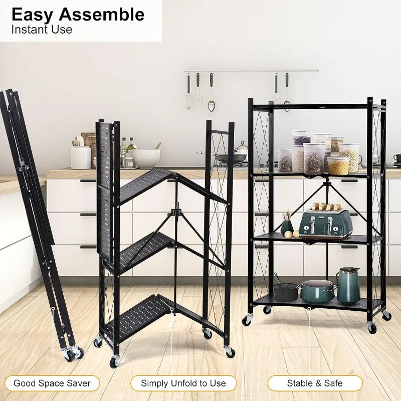 5-Tier Heavy Duty Foldable Metal Rack Storage Shelving Unit with Wheels Moving Easily Organizer