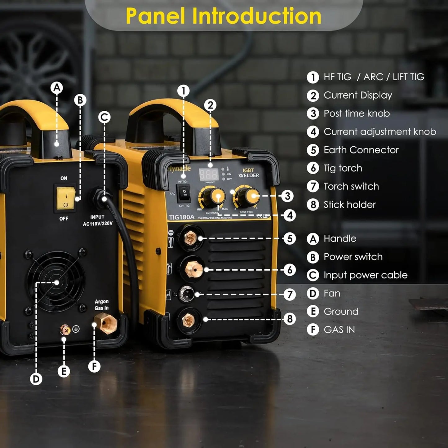 Tig Welder TIG180A Dual Voltage 110V/220V 2 in 1 Tig/Lift Tig Stick MMA Welder Digital IGBT Inverter