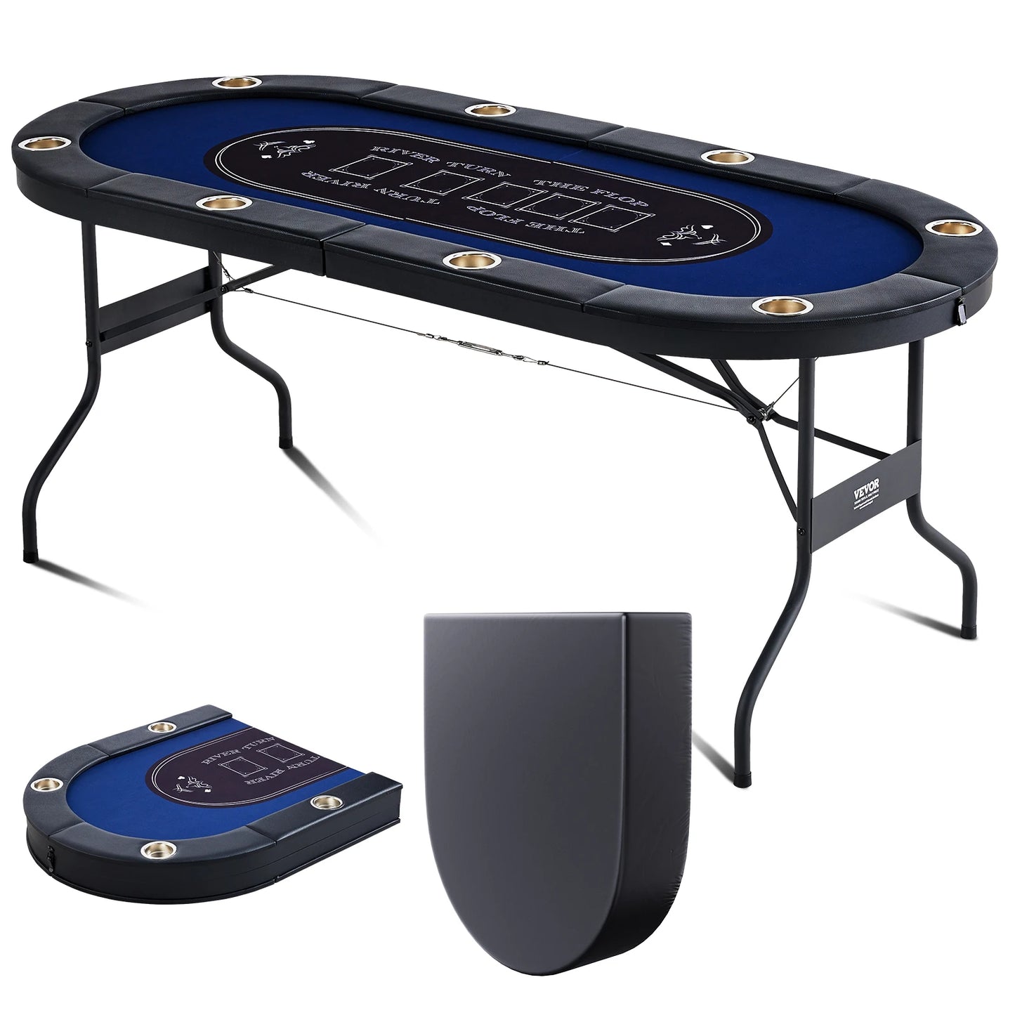 VEVOR 8 Player Foldable Poker Table Blackjack Texas Holdem with Padded Rails and Stainless Steel Cup