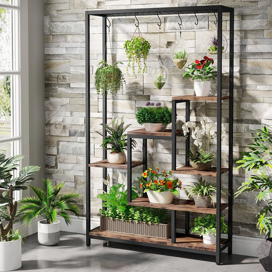 Tribesigns 5 Tiers Tall Indoor Plant Stand 70.9" Large Metal Plant Shelf+10 PC S Hanging Hooks