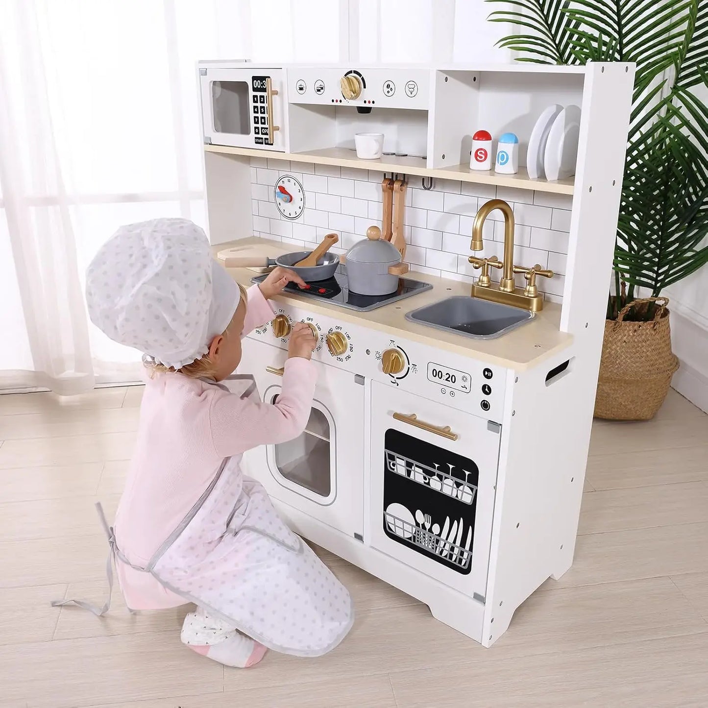 Kids Play Kitchen Set/Plenty of Features, Sink, Oven,Stove,Coffee Maker, Ice Maker and Microwave