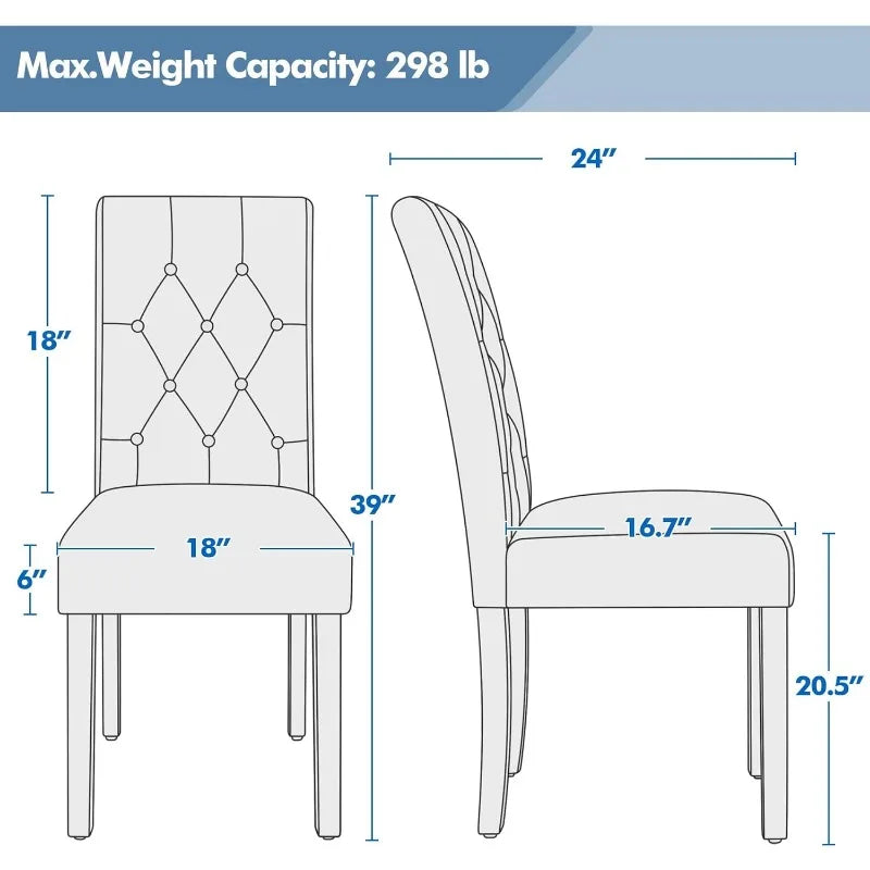 Button Tufted Dining Chairs Set of 4,Faux Leather Dining Room Chair with Rubber Wood Legs