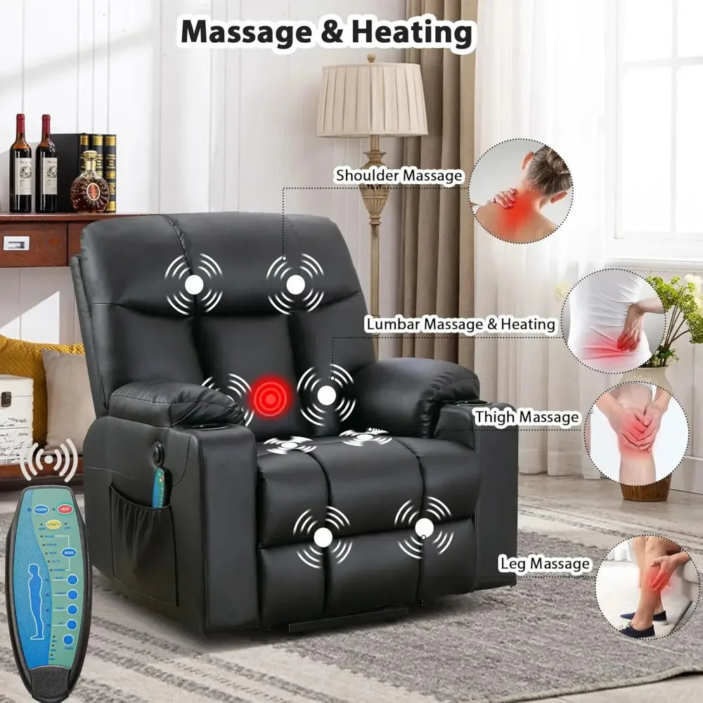 26" Extra Wide Lift Recliner Chair w/ Heat and Massage, Faux Leather Power Lift Chair Massage Chair