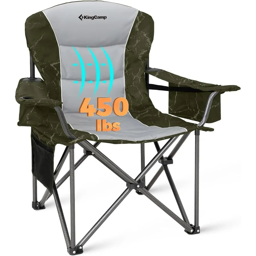 KING CAMP Oversized Folding Chair Heavy Duty 450 LBS w/Lumbar Padded Seat Cup Holder/Cooler Bag