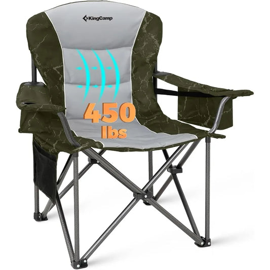 KING CAMP Oversized Folding Chair Heavy Duty 450 LBS w/Lumbar Padded Seat Cup Holder/Cooler Bag