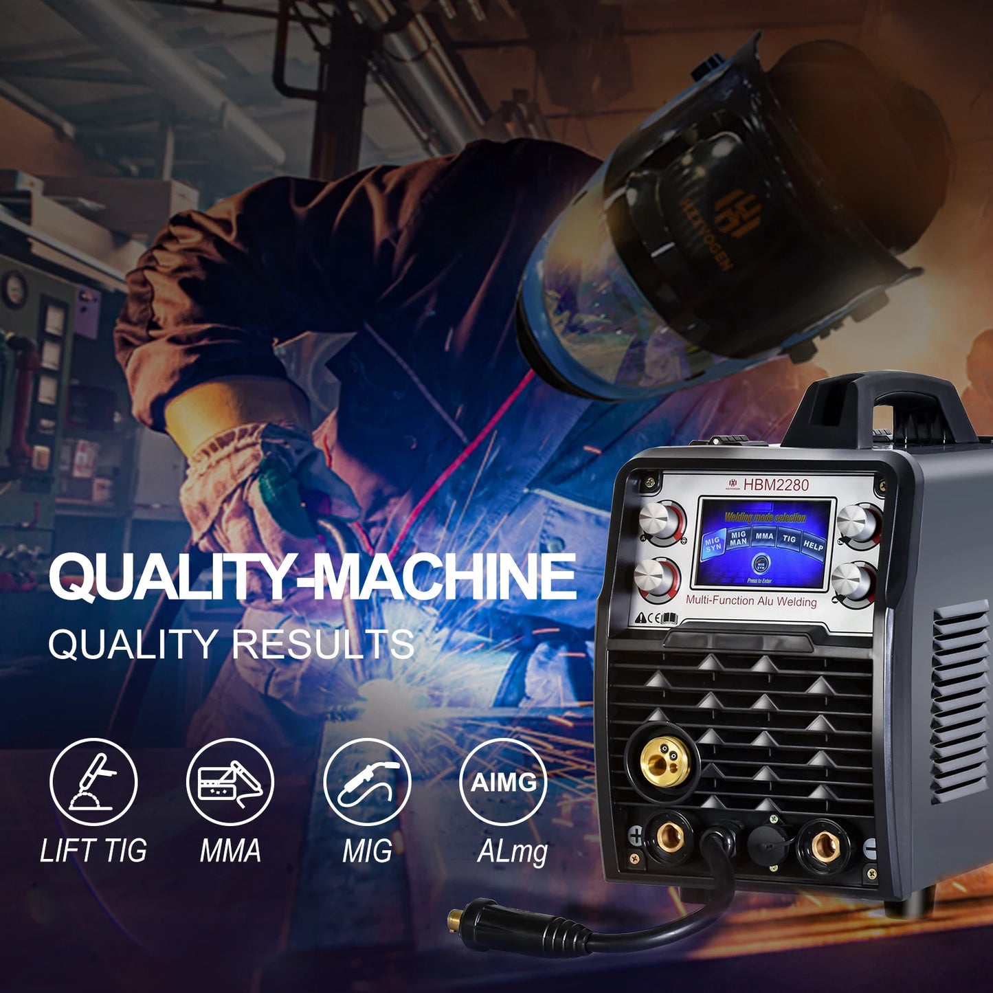 HZXVOGEN 4 In 1 HBM2280 200A Synergy Inverter Welder Gasless Gas MIG Aluminum ARC MMA Tig Tools