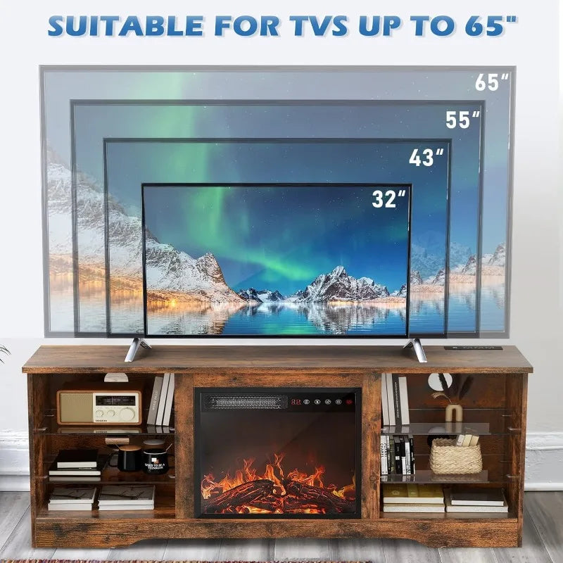 Fireplace TV Stand w/ 18'' Fireplace, Modern Entertainment Center/TVs up to 65", Media TV Console