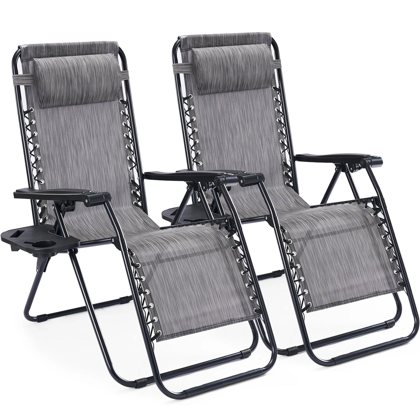 JHK Portable Zero Gravity Recliner Chairs Set of 2 Outdoor Garden Folding Lounge Chair Cup Holder