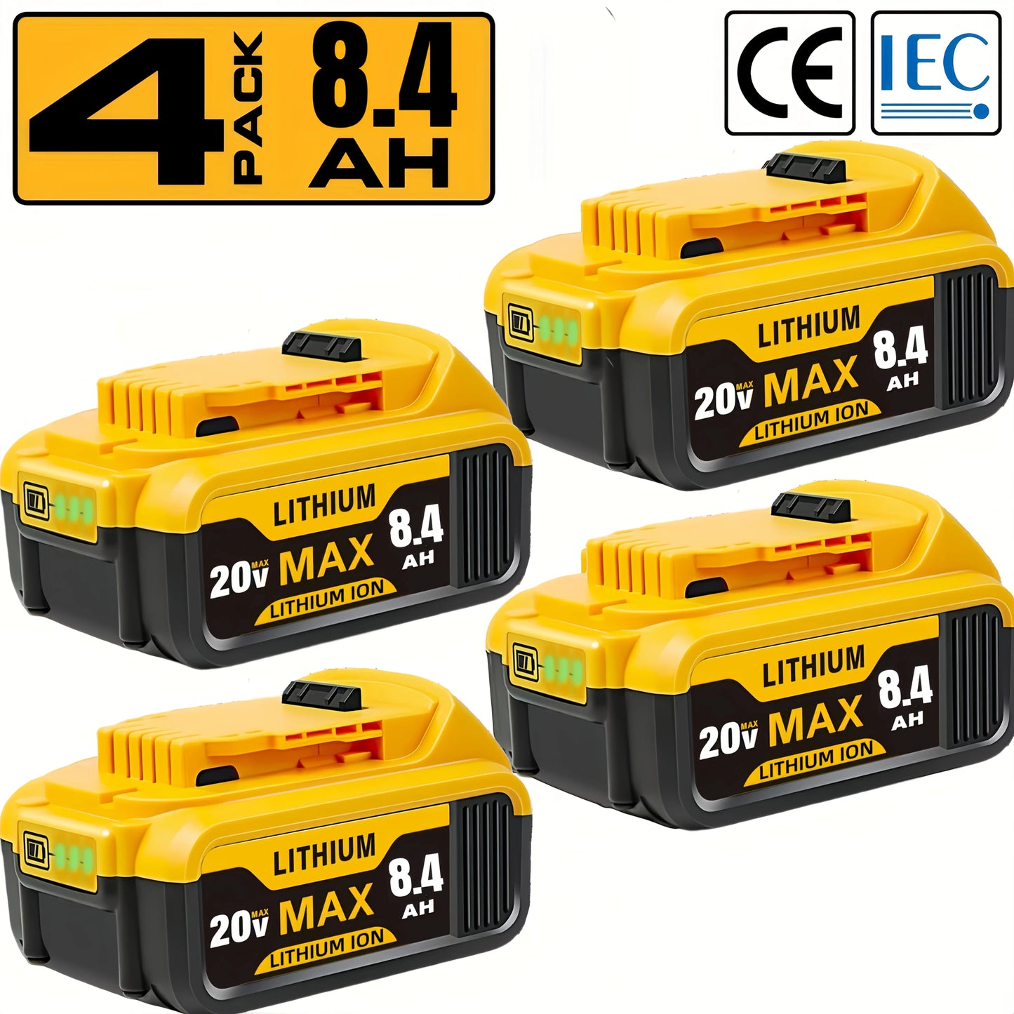 1/2/4 8.4Ah 20V Replacement Lithium-ion Batteries /Dewalt Cordless Power Tool With DCB200