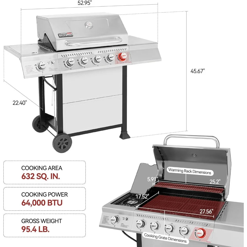 GA5401T 5-Burner Propane Gas Grill with Sear Burner and Side Burner, Stainless Steel/ 632 Sq.In.