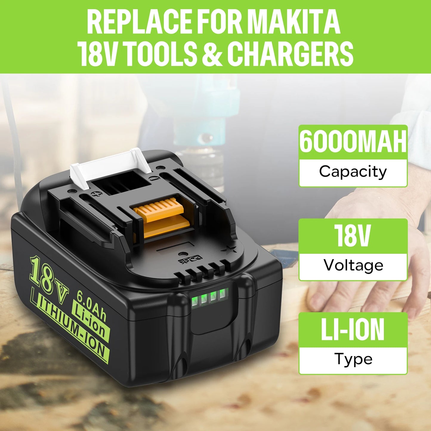 Dreamdash/Makita 18V Battery 6Ah Rechargeable Power Tools Battery 18V LED Li-ion BL1860B BL1830