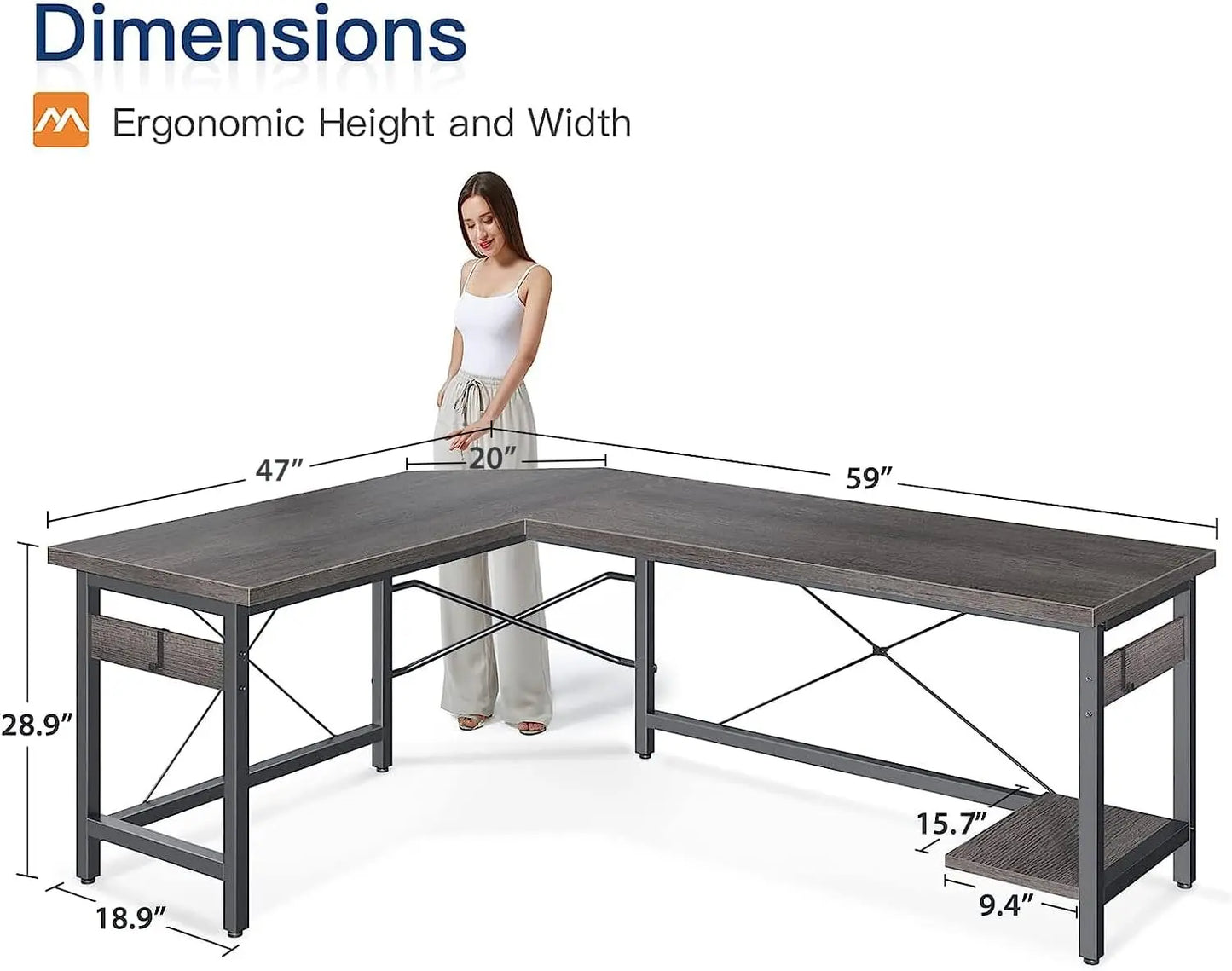 Coleshome 59" L Shaped Gaming Desk, Computer Desk, Sturdy Home Office, Writing Desk, Larger Desk