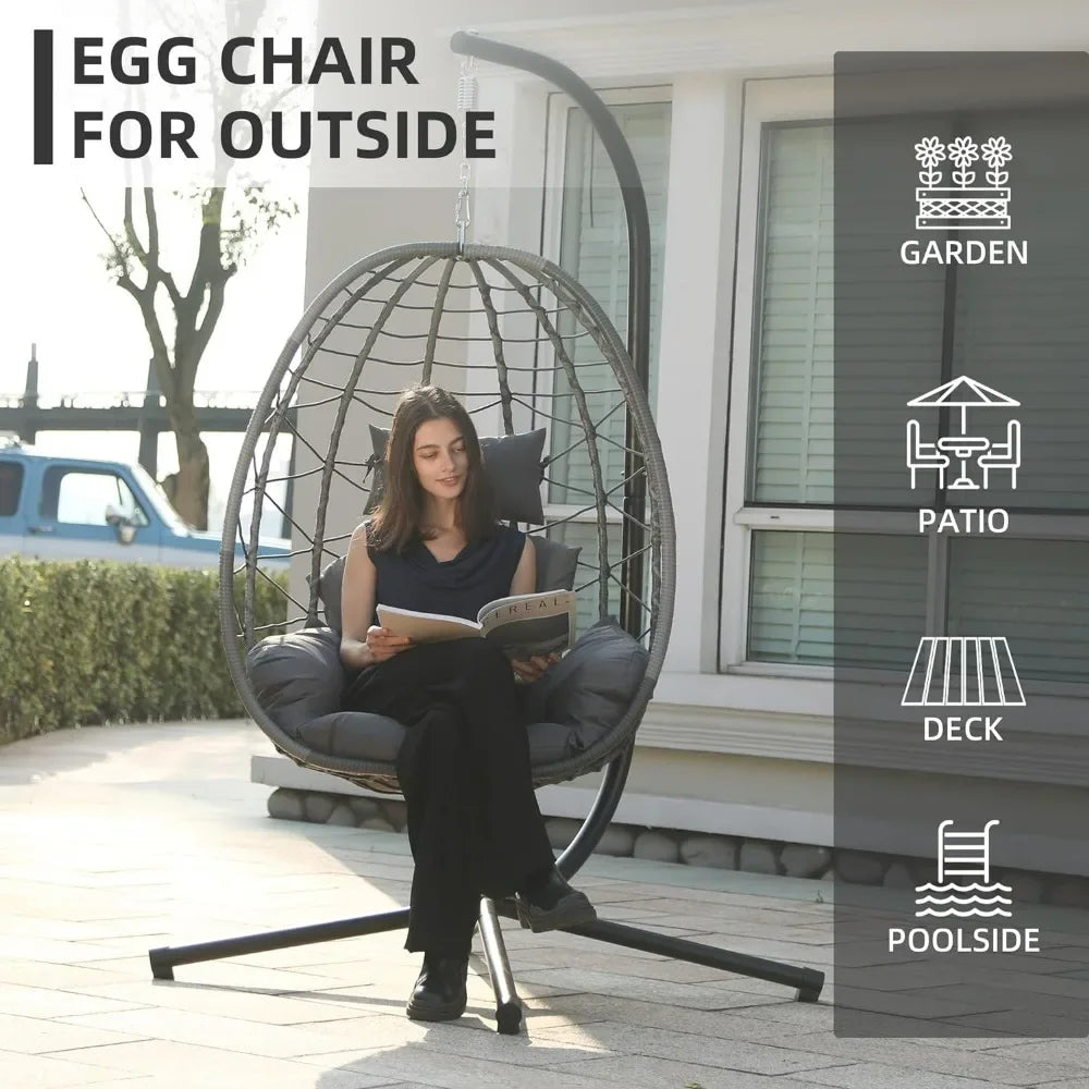 Swing Egg Chair w/Stand, Hanging Chair Nest Basket, UV Resistant, 350LBS Capacity